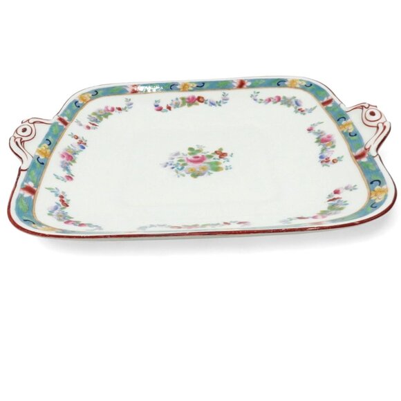 ROYAL DOULTON Square Handled Floral Porcelain Dish England Vintage 10" - Picture 5 of 11